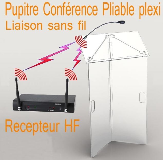 Pupitre de conférence pliable en plexiglass - Micro flexible et liaison sans fil UHF 740 MHz_0