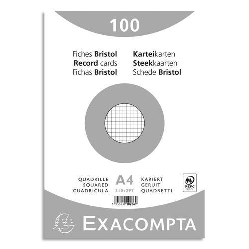 SACHET DE 100 FICHES BRISTOL EXACOMPTA (SOUS-FILM) NON PERFOREES 210X297MM (A4) QUADRILLEES 5X5 BLANC