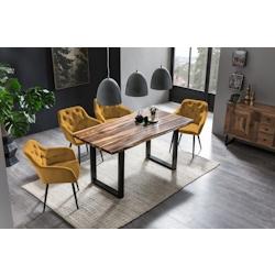SalesFever Fauteuil | Couverture aspect velours | Cadre en métal, réglable en hauteur | Couture des boutons | L 61 x P 45 x H 85 cm | jaune – noir_0
