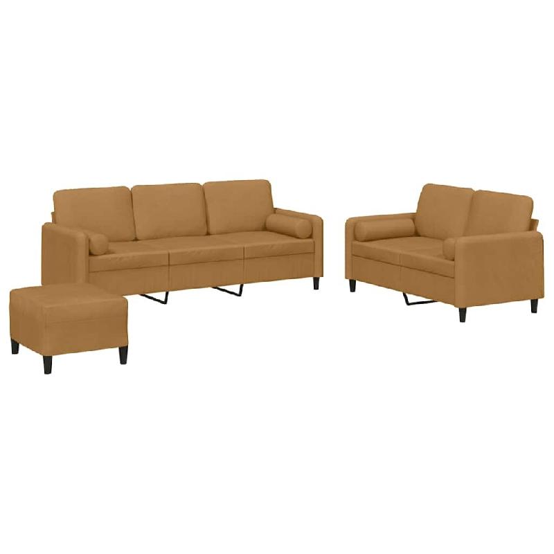 SOGO Ensemble de canapés 3 pcs avec coussins marron velours Modèle Orion Salon - 8721012070189_0