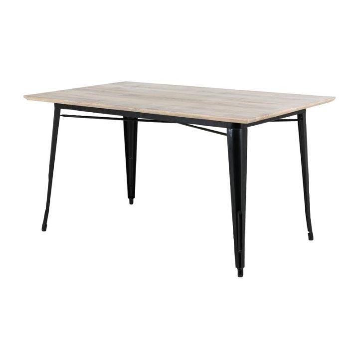 Table à manger rectangulaire d'intérieur (L)1450 x (P)880 mm, plateau à lattes en bois, piètement acier noir, à assembler_0