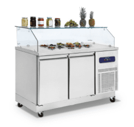 Table réfrigérée 2 portes GN 1/1 avec vitrine 6x GN 1/6 -2°/+8°C VIRTUS CCZ0106 - L1400 D700 H1300_0
