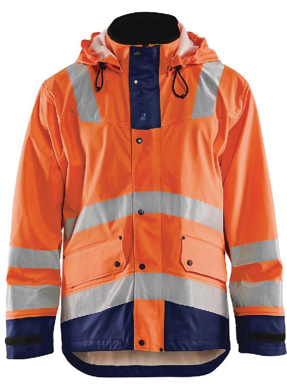 VESTE DE PLUIE NIVEAU 2 ORANGE FLUORESCENT/MARINE TAILLE XS - MANUTAN COLLECTIVITÉS