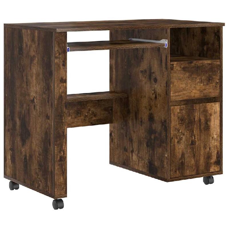 VidaXL Bureau avec roues Chêne fumé 91 x 50 x 77 cm Bois d'ingénierie Modèle Solaris Vent - 869534_0