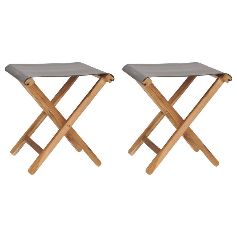 VidaXL Chaises Pliables Lot De 2 Bois Teck Solide Et Tissu Gris Foncé - gris 310670_0