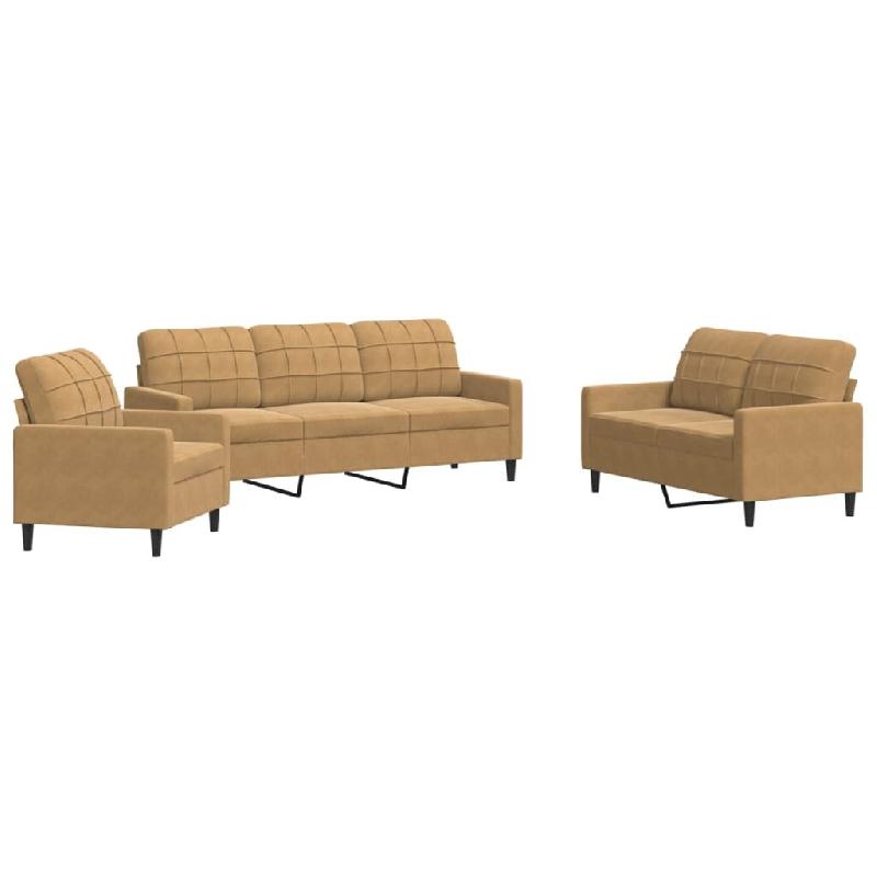VidaXL Ensemble de canapés 3 pcs avec coussins Marron Velours Modèle Lucerna - 3278358_0