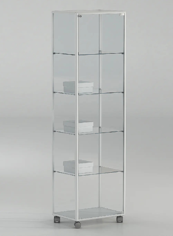 Vitrine d'exposition colonne Vitrine 51-18PVA - profondeur 37cm - blanc poli - avec roulettes et serrure_0
