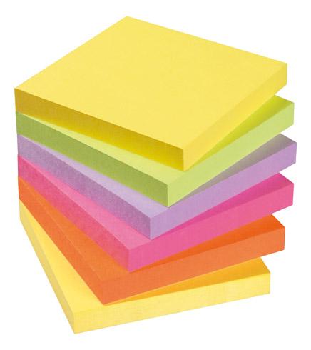 LOT DE 12 - Z-NOTES REPOSITIONNABLES COULEURS VIVES ASSORTIES POST-IT 76 X 76 MM - BLOC DE 100 FEUILLES