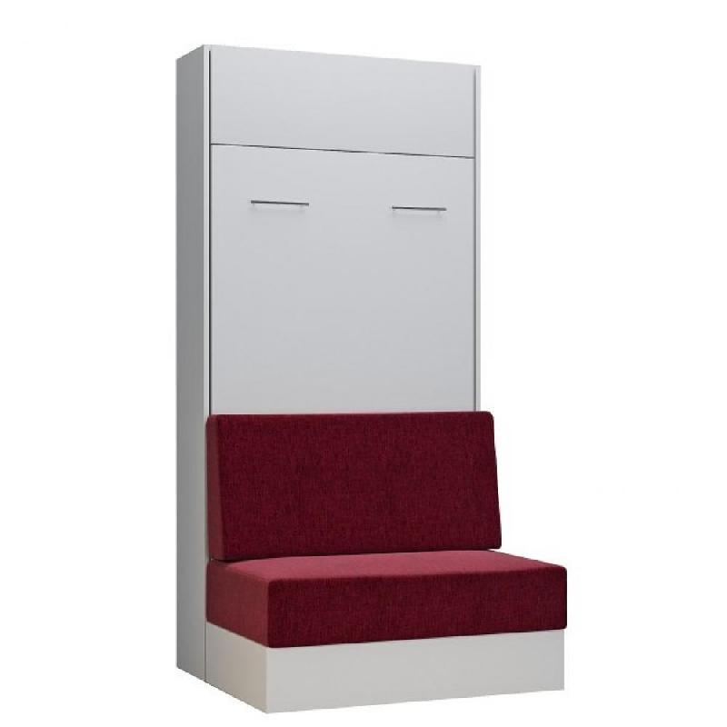 ARMOIRE LIT ESCAMOTABLE DYNAMO SOFA CANAPÉ INTÉGRÉ BLANC TISSU ROUGE 90*200 CM_0