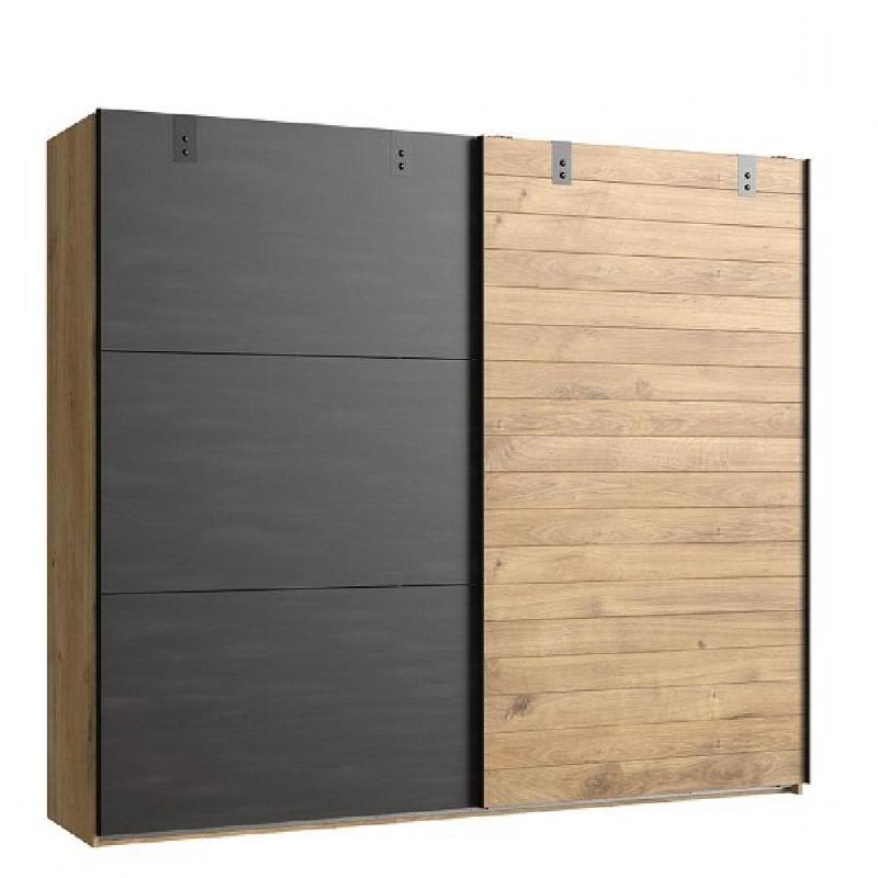 ARMOIRE PORTES COULISSANTES PORTLAND STYLE INDUSTRIEL 200 CM CHÊNE GRAPHITE
