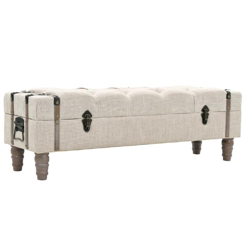 Banc banquette de rangement en bois massif et acier - 111 x 34 x 37 cm - Blanc crème - Réf. 02_0010889_0