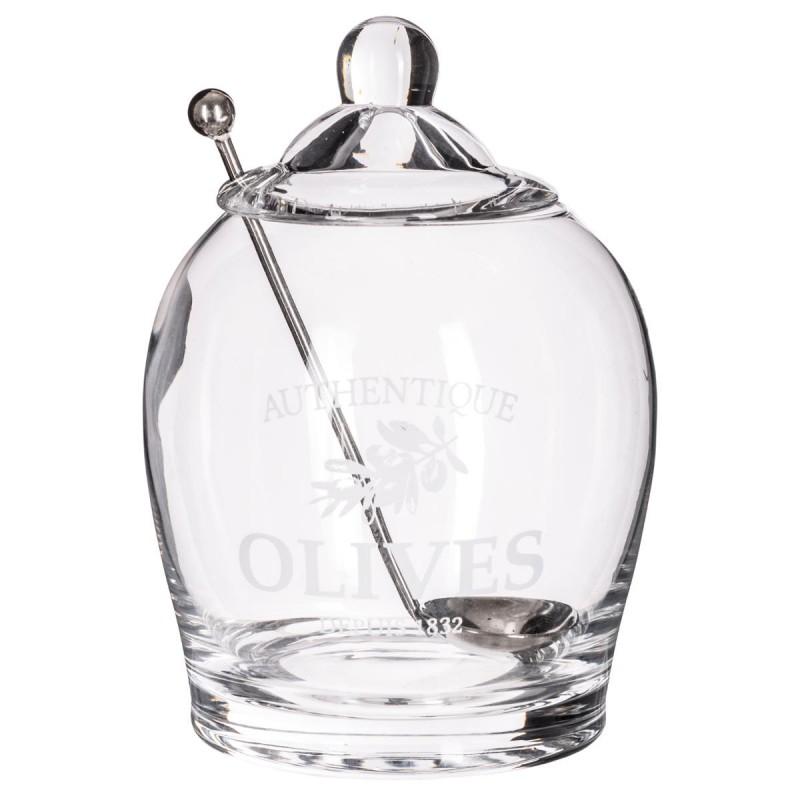 Bocal à olives Olivio 540ml transparent - Verre et acier inoxydable - Paris Prix_0