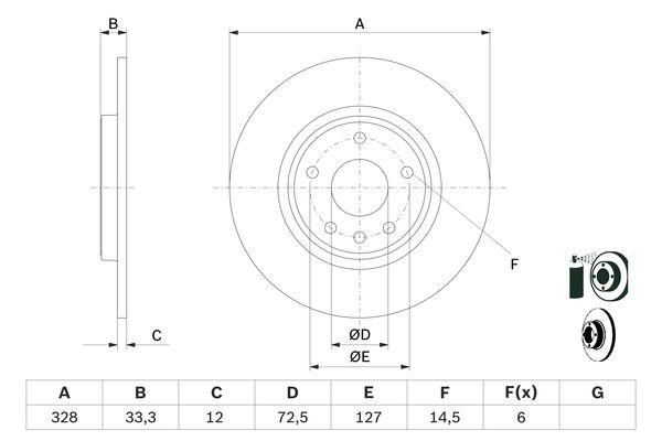 Disque de frein arrière Bosch 0986479E57 - Boîte de 2 - Type plein_0