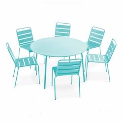 Oviala Business Ensemble table de terrasse ronde et 6 chaises en métal turquoise - Oviala - bleu acier 109251_0
