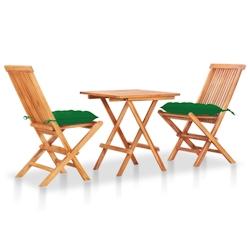 Helloshop26 - Ensemble de bistro jardin meuble extérieur terrasse 3 pièces avec coussins vert bois de teck massif 02_0013517 - 3000736782727_0
