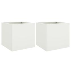 Helloshop26 - Jardinière bac lit surélevé plantes fleurs jardin terrasses lot de 2 42 x 40 x 39 cm acier blanc 02_0038975 - 3000217981694_0