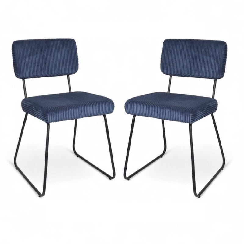 Kosmi Lot de 2 chaises Design MATYS en Velours côtelé Bleu - bleu métal 3760301698203_0