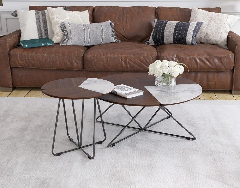 Ponto Table ronde design en noyer plaqué_0