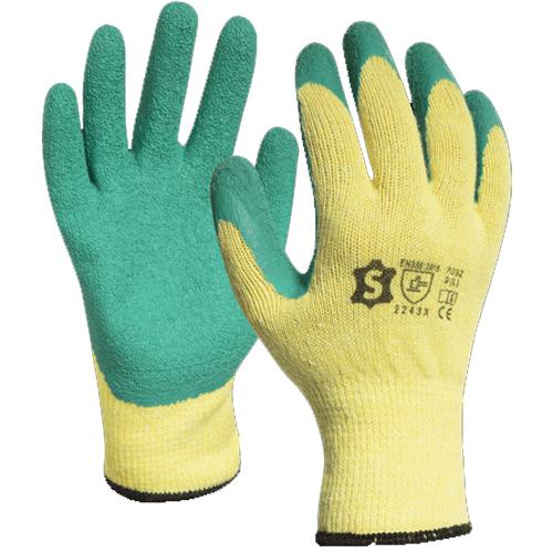 Pack de 12 paires de gants tricoté enduit en latex poignet bord-cote jaune/vert t10 - 7032e - 614946_0