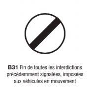 Signalisation d'interdiction et de fin d'interdiction type b31_0