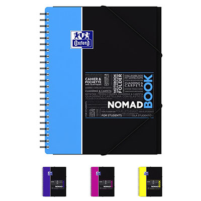 CAHIER OXFORD NOMADBOOK - RELIURE SPIRALES - A4+ - 160 PAGES - GRANDS  CARREAUX - COLORIS ASSORTIS
