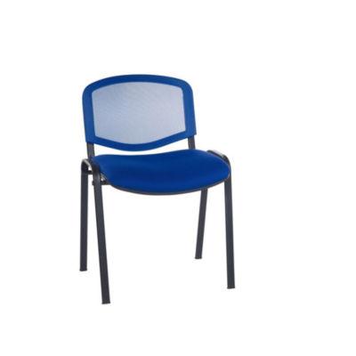 Chaise de réunion & visiteur First - Maille filet noire, assise Bleue - Pieds noir - lot de 4_0