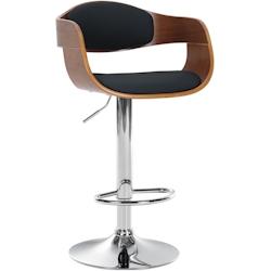 Décoshop26 - Tabouret de bar x1 design scandinave en PVC noir et structure en bois noyer pieds métal chromé 10_0005042 - noir 3000252427508_0