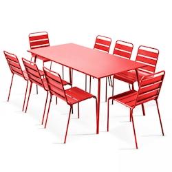 Oviala Business Ensemble table de terrasse et 8 chaises en métal rouge - Oviala - rouge acier 104674_0