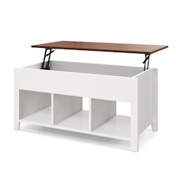 Helloshop26 - Table basse avec plateau relevable 3 compartiments ouverts pour rangement polyvalents pour salon bureau  blanc 20_0005960 - 300020078830_0