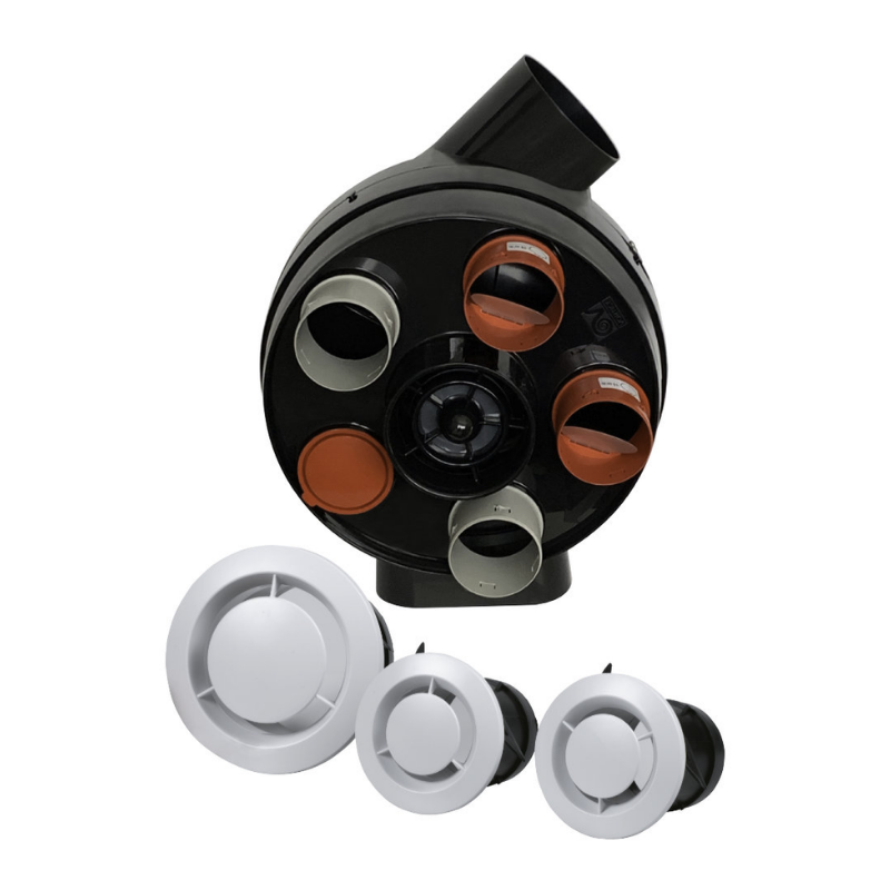 Kit PENTA VMC simple flux autoréglable suspendue ou fixée + 3 bouches - Vortice - KVAPE5_0