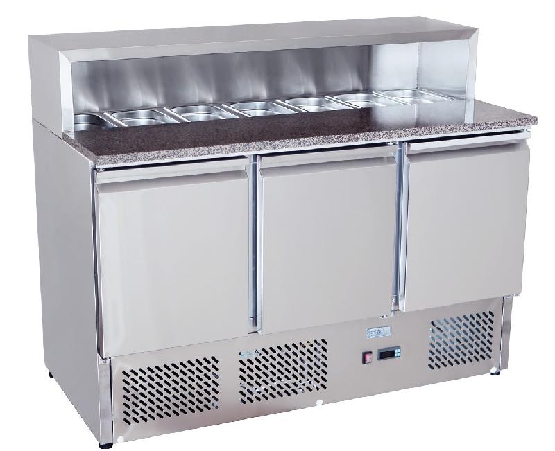 Meuble à pizza réfrigéré 3 portes en marbre - toit en verre - 7 bacs GN 1/3 - ATOSA - 385L - Température +2°C à +8°C_0