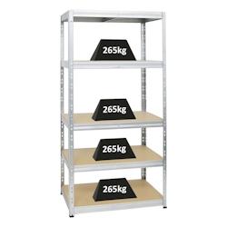 PROREGAL Étagère charge lourde TIGER, HxLxP 180x90x60cm, 265kg par Niveau, Galvanisé, Étagère robuste de garage, atelier, cave, sous-sol - argent_0