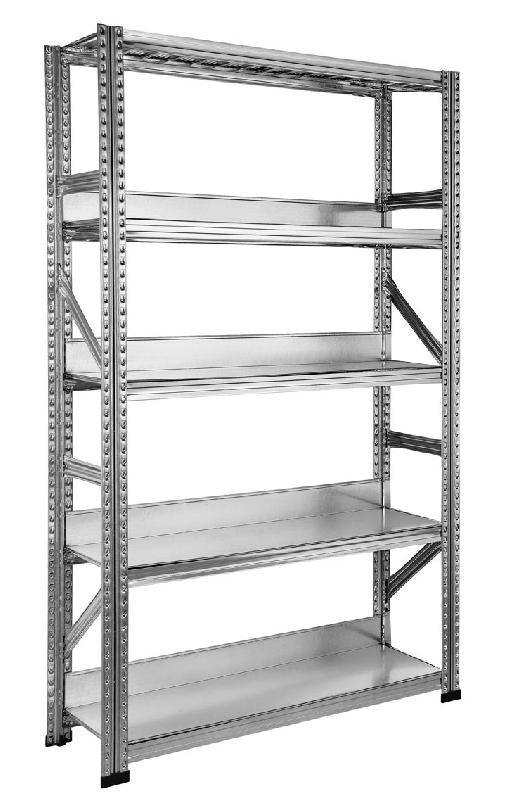 Rayonnage léger Galvastar avec tôles lisses et butée - L.1200 x P.500 mm - 2 échelles H.1972 mm - 4 niveaux réglables_0