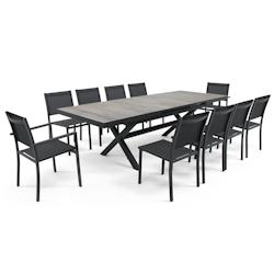 Oviala Business Table extensible en aluminium et céramique 10 chaises gris - Oviala - grey aluminium 105727_0