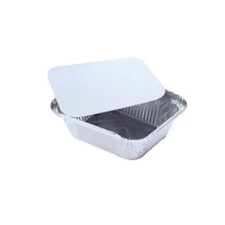 100 Barquettes Moules Operculables en Aluminium 450 ml - 147x122x40 mm - Couvercle Carton Blanc Alu - D-Work - 3664100210553_0