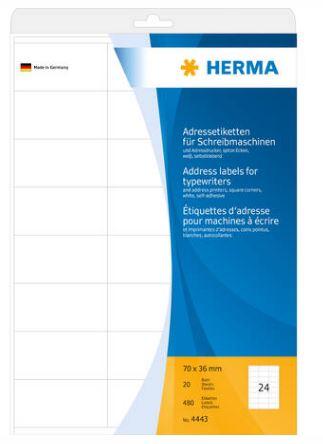Étiquettes d'adresse pour machines à écrire - A4, 70 x 36 mm, référence 4443 - Papier mat certifié FSC®_0