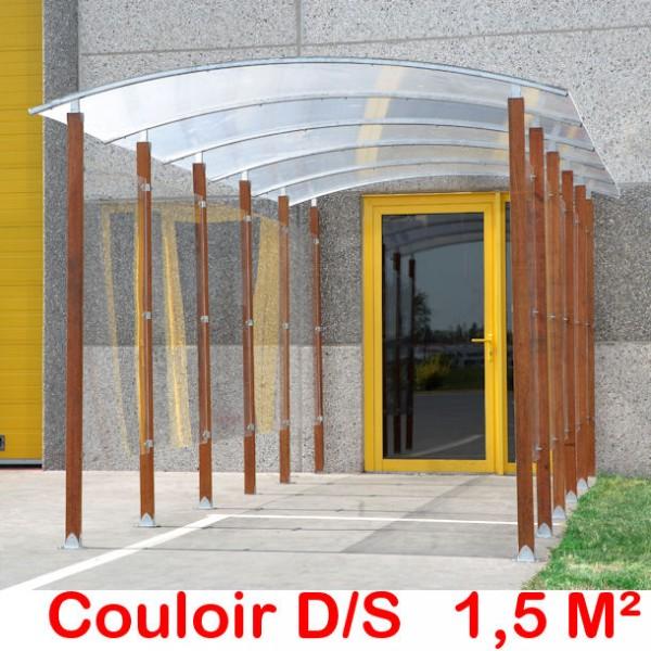 Abri fumeurs extensible - Module départ avec arche de toit en acier zingué et piliers en bois exotique - Rolléco_0