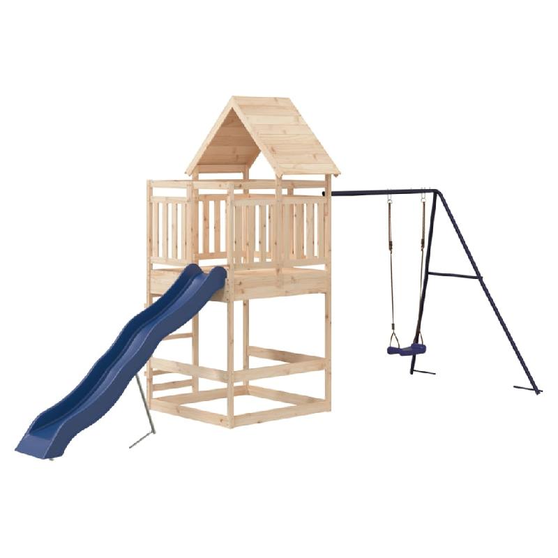 Aire de jeux d'extérieur en bois de pin massif - 482 x 206 x 264 cm - toboggan, balançoire et bac à sable 02_0004857_0