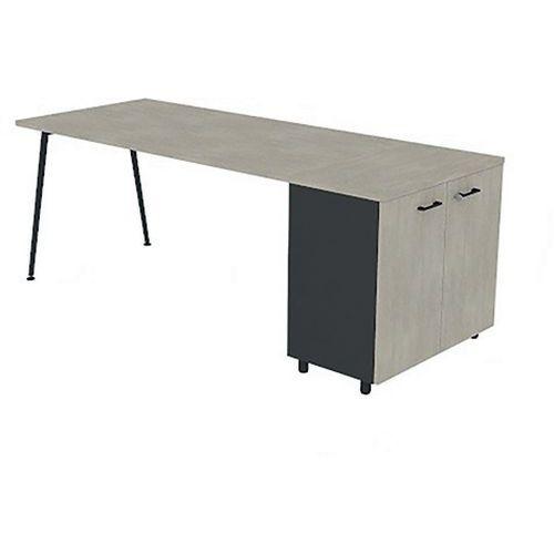 BUREAU PLATEAU 160X80 ARMOIRE HB BÉTON PIEDS GRIS OMBRE - QUADRIFOGLIO