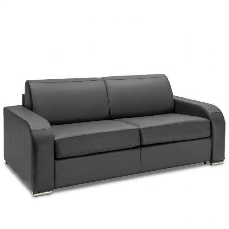 Canapé convertible express 160 cm Sofia Edition en cuir et PU Cayenne gris - Matelas 16 cm haute résilience_0