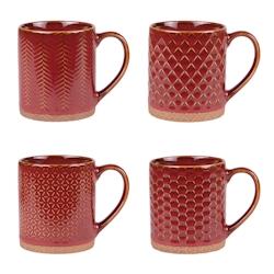 Coffret de 4 mugs Jaspe Rouge 35 cl -  Rond Grès Table Passion 12.5x8 cm - rouge Grès 3106232282423_0