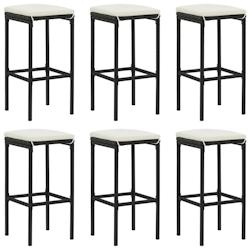 Décoshop26 - Lot de 6 tabourets de bar avec coussins crème et résine tressée noir DEC029586 - noir 3000257449529_0