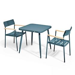 Oviala Business Ensemble table de jardin et 2 fauteuils en aluminium/bois bleu canard - Oviala - bleu aluminium 108678_0