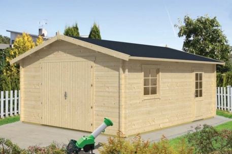 Garage simple bois - 26 m² - toit double pente - sapin non traité - portes battantes - 4.7 x 5.7 x 2.75 m_0