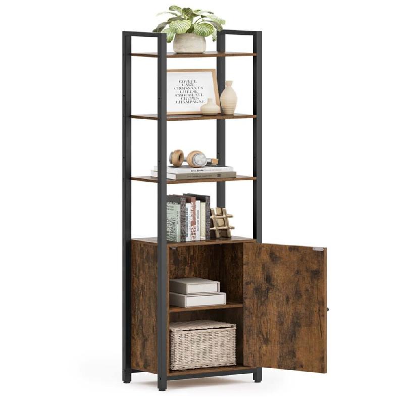 Helloshop26 - Bibliothèque verticale à 6 niveaux avec porte structure en métal étagères réglables 24 x 40 x 159,5 cm pour salon 12_0004283 - 300_0