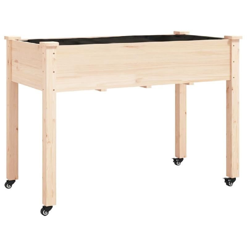 Helloshop26 - Jardinière bac lit surélevé plantes fleurs terrasse jardin sur roues avec doublure 118 x 59 x 80 cm bois de sapin 02_0038726 - Bois m_0
