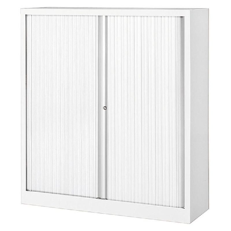 JPG ARMOIRE MÉTAL MONOBLOC NORMA LINEA - A RIDEAUX - H. 136 X L. 120 CM - CORPS BLANC  - RIDEAUX BLANC