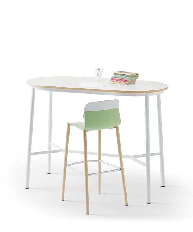 KLIK - Table haute ronde ou ovale - 92 cm - 3 coloris - Repose-pied et crochets - Marque Sokoa_0