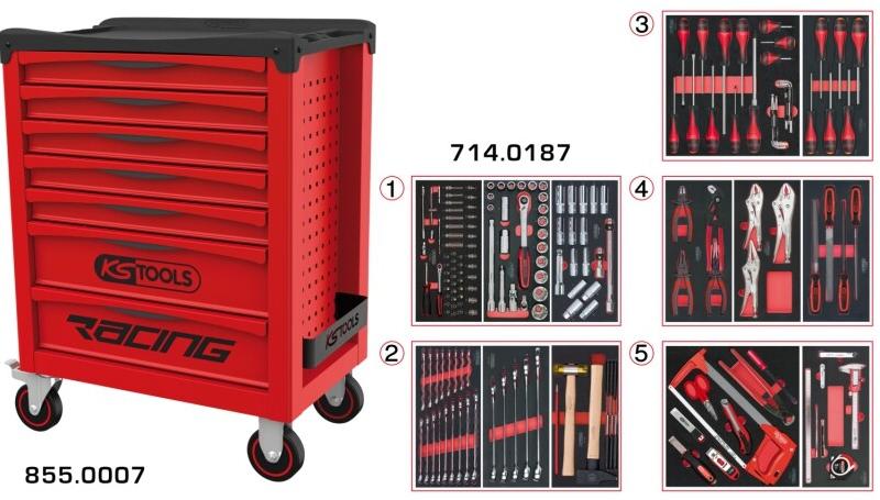 KS TOOLS Servante RACING 7 tiroirs équipée de 187 outils - Boite outils complète et servante - 4042146849309_0