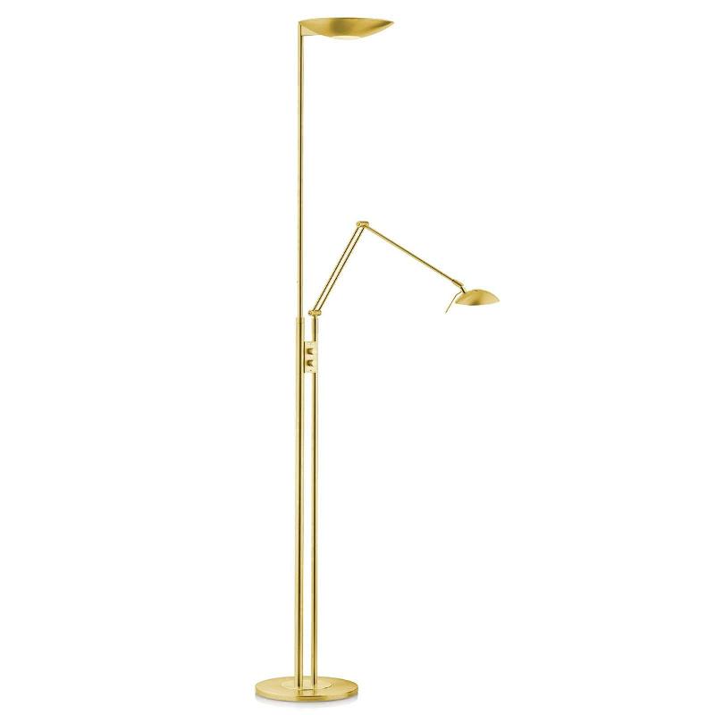KNAPSTEIN LAMPADAIRE À ÉCLAIRAGE INDIRECT LED JONA AVEC BRAS DE LECTURE, LAITON MAT